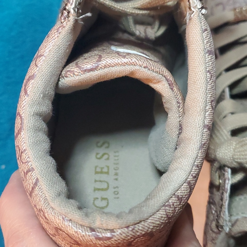 Guess High Top Sneakers, Women's Shoes, Wedge Sneaker, Brown High Top Shoe, Tan - Picture 8 of 10